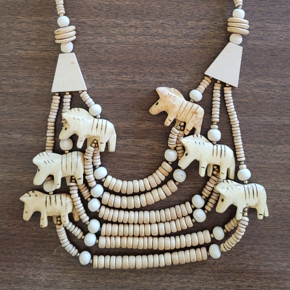 Necklace Wood Beads Zebra Larger Bold Style Fashion Costume Jewelry 23" Unique